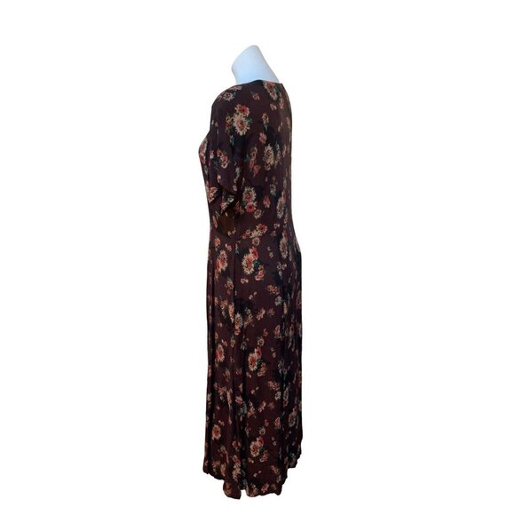 Vintage 90s Floral Maxi Dress Brown Button Front Size 12 MEDIUM - Picture 4 of 8